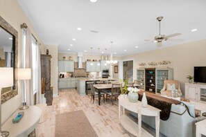 Open living and dining room