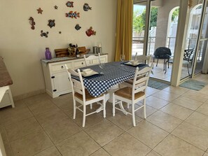 Dining table has terrace view
