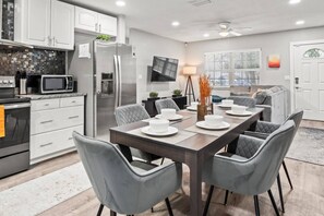 Seating for 6 in the dining room and another 6 on the outside patio!