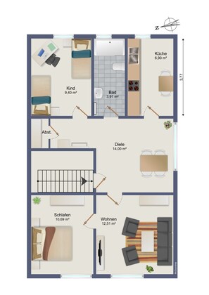 Grundriss der FeWo = 60 m²