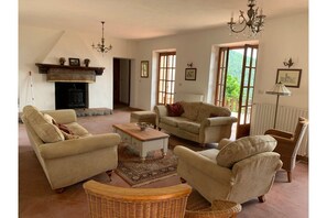Lounge with triple french doors.