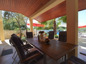 Table, Furniture, Property, Chair, Plant, Wood, Porch, Tree, Flowerpot, Interior Design