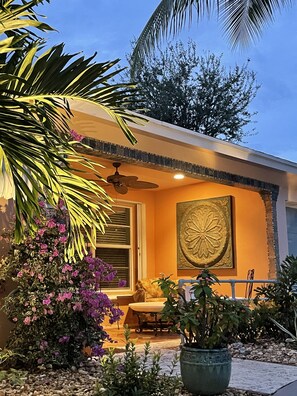 Front porch with fan and seating