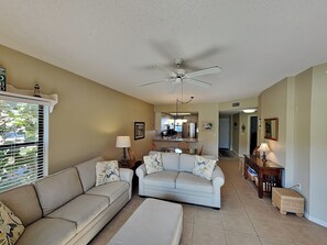 Living Room - Patio Access, Double Sleeper Sofa + TV