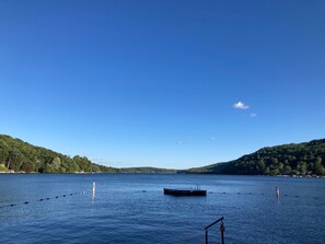 view of Candlewood Lake from one of three beaches in the community