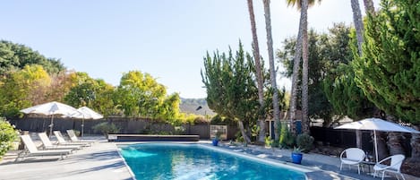 *Private, over sized heated pool (to about 82 degrees) with automatic electric cover for kid safety.