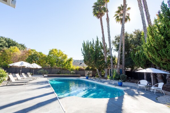 *Private, over sized heated pool (to about 82 degrees) with automatic electric cover for kid safety.