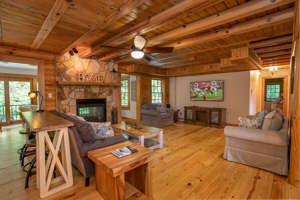 Living Room with Gas Fireplace and HDTV