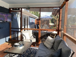 Screen porch w/ tv and porch fridge