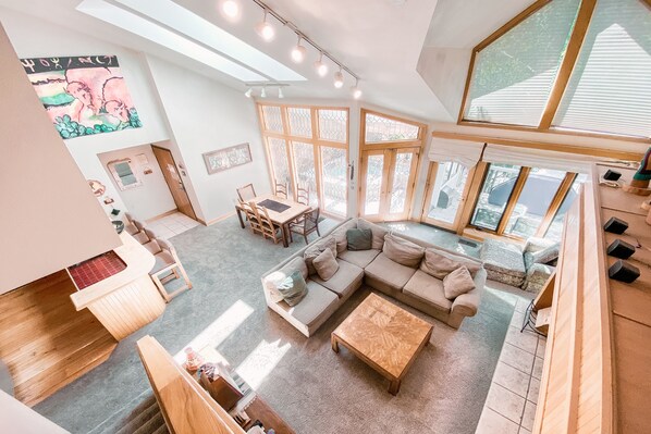 Vaulted ceilings in this condo gives it a warm feeling