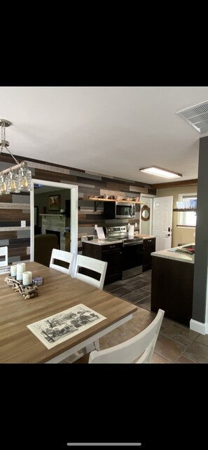 Main Kitchen in the Lodge with the family room in the background. 