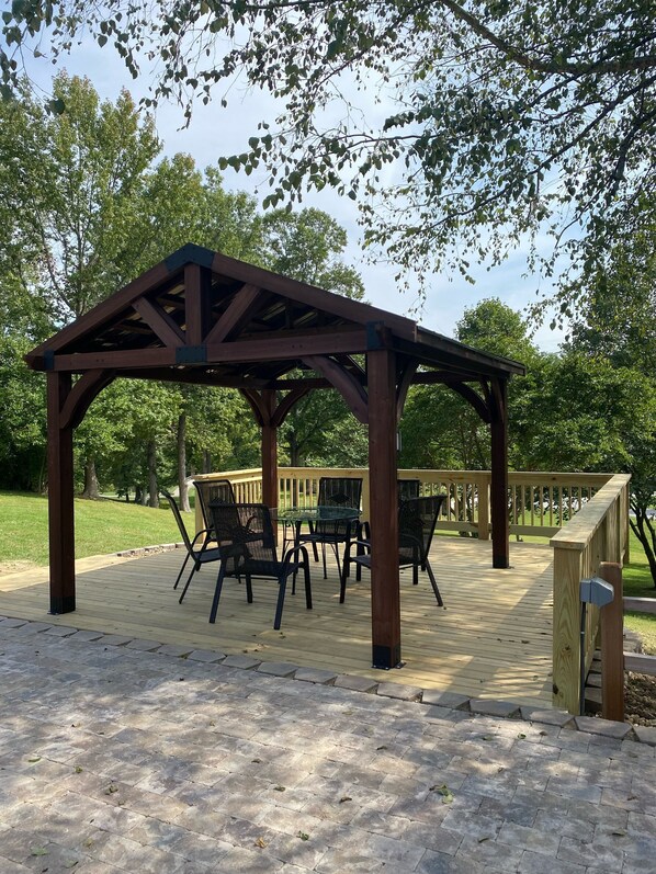 Main patio to the lodge. Spacious enough for the entire family. 