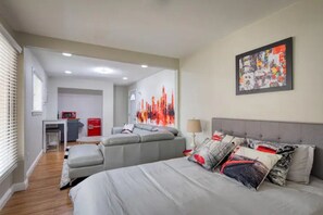 The bedroom is bathed in abundant natural light but the blinds give you control.