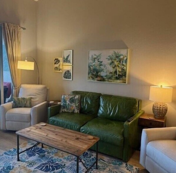 Living room with memory foam mattress sleeper sofa