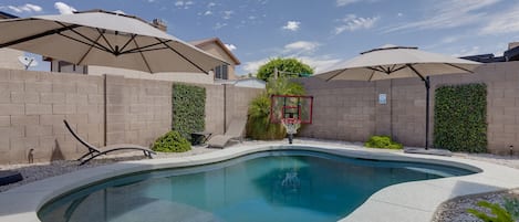 Private Heated Refreshing Pebble Tec Pool, with Shallow Wading area for the Kids