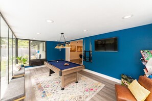 Pool table, Smart TV, board games and plenty of seating! 