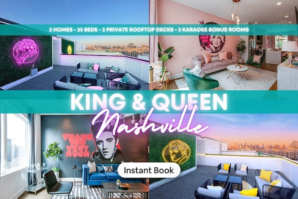 Experience Nashville in style with this luxurious getaway offering two homes and 23 beds, perfect for large groups. Enjoy rooftop views and game rooms—ideal for bachelorette parties or family reunions. An unforgettable stay in Music City awaits!