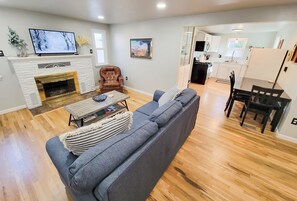 Main living space - living room, dining room and kitchen area. 