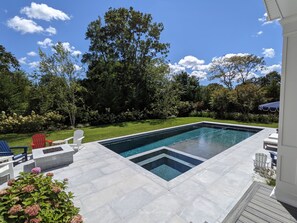 Custom designed 18'x39' salt-water gunite pool, including 8'x8' hot tub
