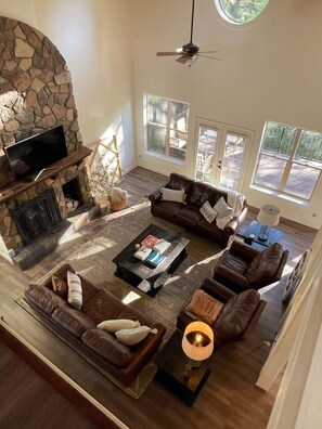 Large Open Family Room connected to Kitchen and Dining