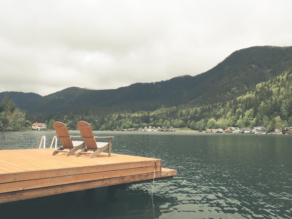 Sit on our private dock to take in the mountain views