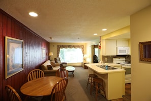 Open Living Room with Full Kitchen in Waterville Valley Condo