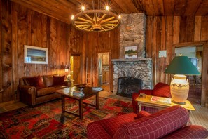 Wood-paneled walls in the living room