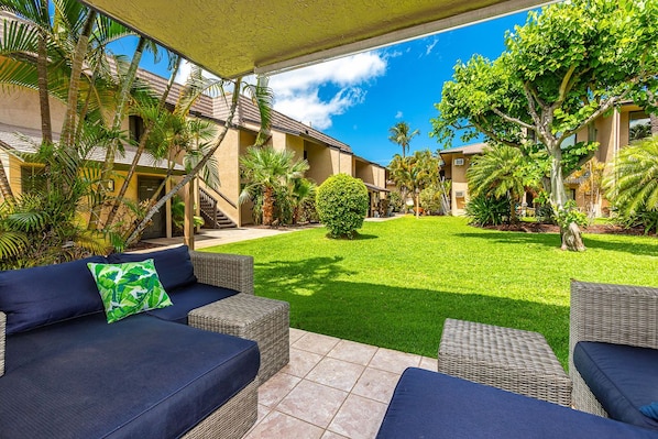 Enjoy a cup of coffee on your spacious private lanai