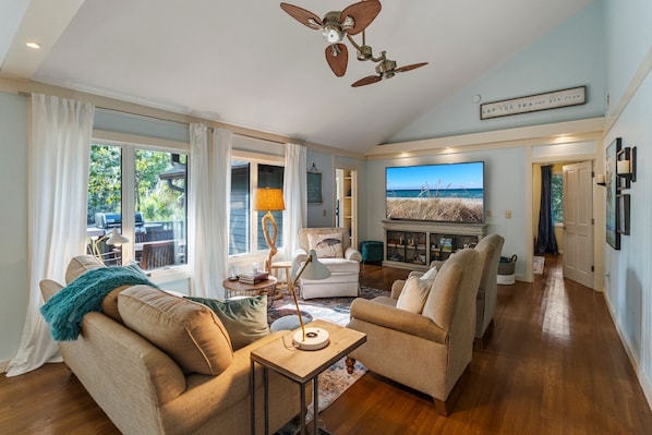 86" LG TV anchors the open living space.