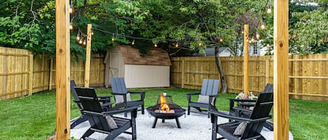Beautiful firepit area with seating for 6.