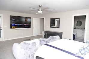 Bedroom is 500 square feet with 83 inch smart tv and Sonos speakers