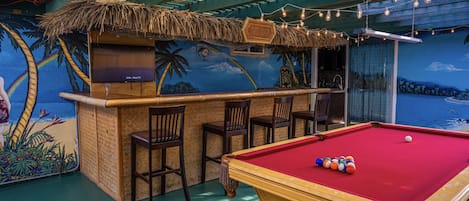 Full Tiki Bar with Standard Size Pool Billiard Table 