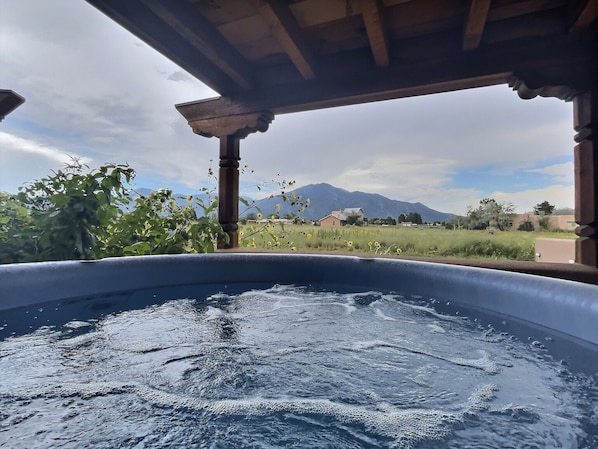 Hot tub with a view of the mountains