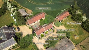 Aerial photo showing the locations of the various accommodation.