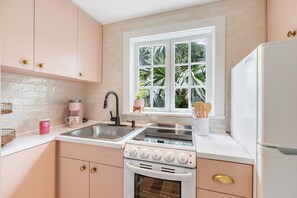 Kitchen area with microwave