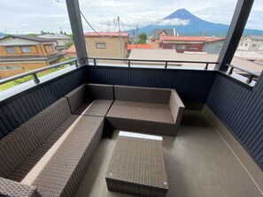 Balcony overlooking Mt. Fuji