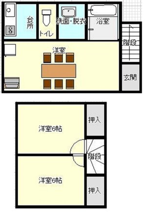 Basic floor plan 2LDK with bath and toilet