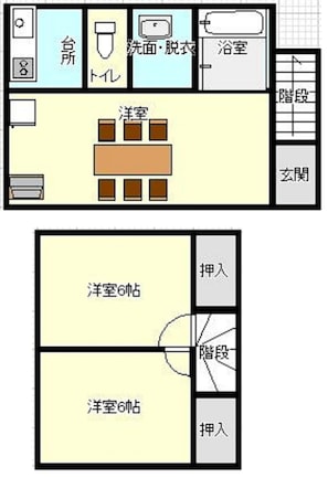 Basic floor plan 2LDK with bath and toilet