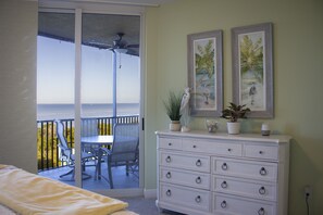 Master Bedroom with View of Charlotte Harbor from Sliding Door Leading to Lanai.