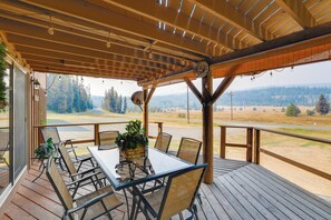 Front Deck | Dining Area | Red River Meadow Views