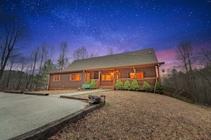 Cabin front dusk view