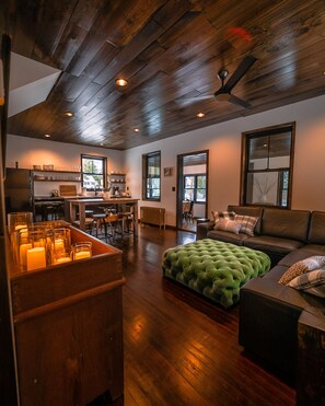 Open concept living room and kitchen. 