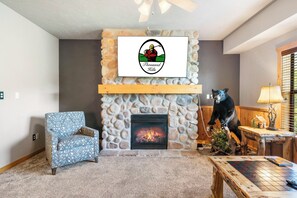 Living Room with Gas Fireplace, Cable TV/DVD, and Sofa Bed