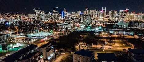 Nashville night from the property location to the Gulch. Walking.