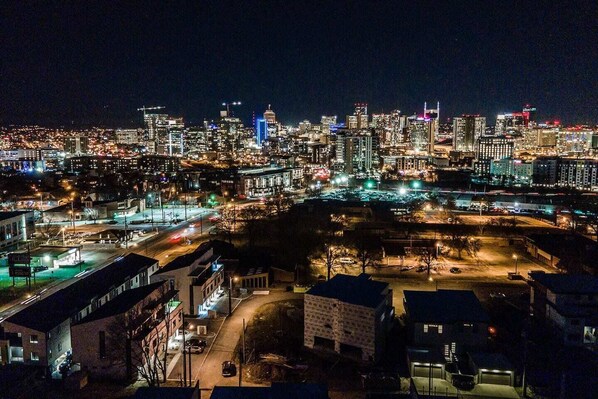 Nashville night from the property location to the Gulch. Walking.