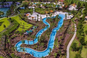 Included Free with your stay , Solterra’s 4 acres resort with a spacious clubhouse, lazy River, restaurant, gym, slide, outdoor fireplace, poolside cabanas 