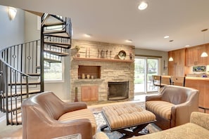 Bar and additional seating. Includes indoor charcoal grill and 2nd fireplace