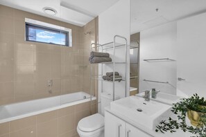 A warm & cozy bathroom.