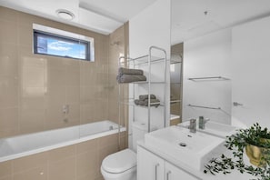 A warm & cozy bathroom.