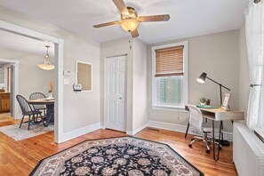 Feel free to get work done at the office desk in the front room.